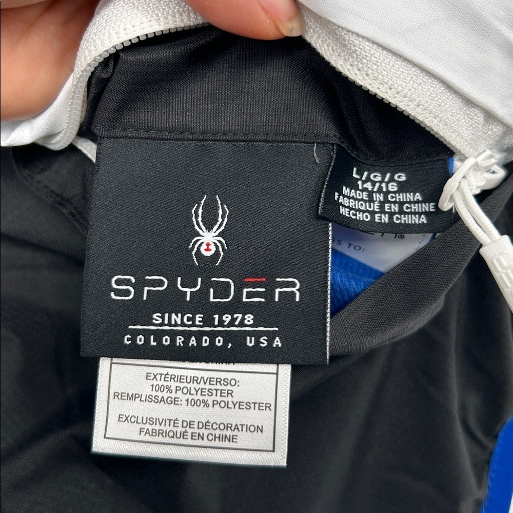 New Spyder Big Boys Reversible Puffer Jacket Blue Hooded Size L 14 16 - Picture 11 of 12
